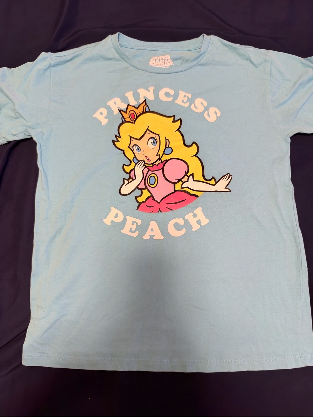 Nintendo Light Blue Princess Peach Graphic Tee with Pink Yellow Accents